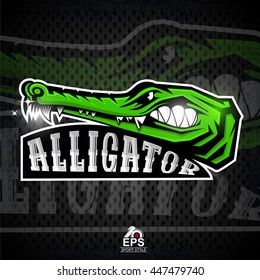Crocodile face in profile with bared teeth. Logo for any sport team alligator