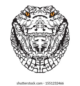 Crocodile face vector illustration in hand drawn style, good for tshirt design and tattoo