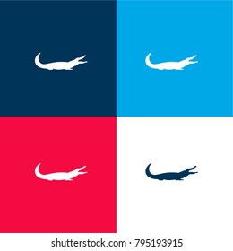 Crocodile Facing Right four color material and minimal icon logo set in red and blue