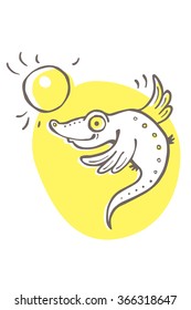 Crocodile flying to the sun - Yellow Gray 