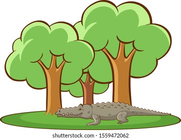 Crocodile in the forest illustration
