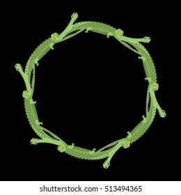 Crocodile frame ring. Ancient totem ethnic ornament. Alligators eat each other. Circle of  African animals. infinite devour emblem

