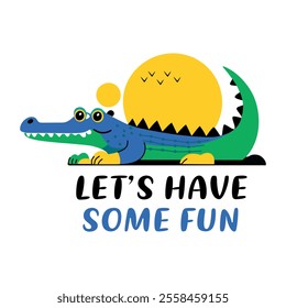 Crocodile fun typographic flat style sticker 
