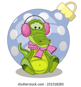 Crocodile in a fur headphones with gift 