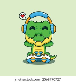 Crocodile gamer cartoon vector illustration. Vector cartoon Illustration suitable for poster, brochure, web, mascot, sticker, logo and icon.