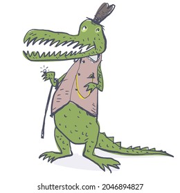 Crocodile gentleman for a walk. A comic character. Vector illustration 