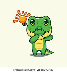 Crocodile get an idea cartoon vector illustration. design element suitable for poster, brochure, web, mascot, sticker, logo and icon.
