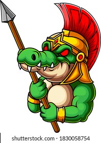 Crocodile gladiator with spear  of illustration
