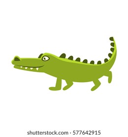 Crocodile Going For A Walk , Cartoon Character And His Everyday Wild Animal Activity Illustration