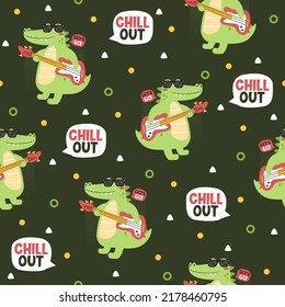 Crocodile with guitar cartoon trendy pattern background concepts
