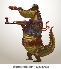 crocodile with gun, vector