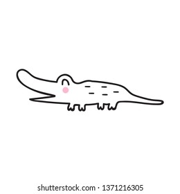 Crocodile. Hand drawn vector icon illustration design in scandinavian, nordic style. Best for nursery, childish textile, apparel, poster, postcard.