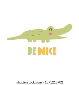 Crocodile. Hand drawn vector icon illustration design. Best for nursery, childish textile, apparel, poster, postcard.