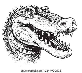 Crocodile head face sketch hand drawn reptile Vector