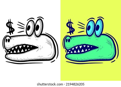  Crocodile head hand drawn cartoon vintage style free vector