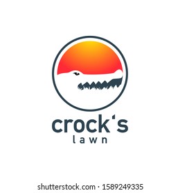 Crocodile Head Logo Design Vector, with smalll grass on the bottom teeth