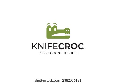 crocodile head with negative space knife modern logo design template