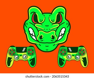 crocodile head vector and game console