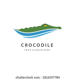 Crocodile head and water wave logo vector illustration