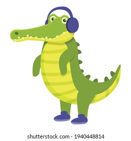 Crocodile with headphones icon. Cartoon of Crocodile with headphones vector icon for web design isolated on white background