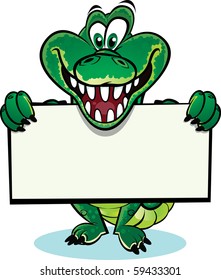 Crocodile holding sign