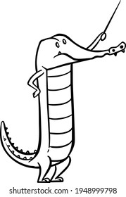crocodile holding stick. hand drawn vector illustration