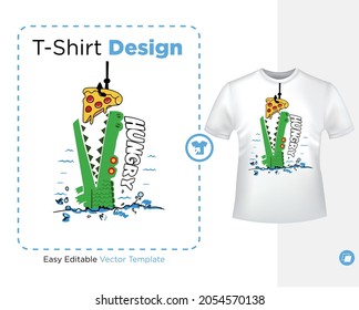 crocodile hungry eat pizza slice, t-shirt design , vector illustration, ready for print on t-shirt
