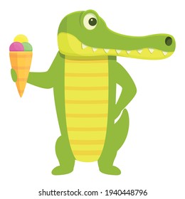 Crocodile with ice cream icon. Cartoon of Crocodile with ice cream vector icon for web design isolated on white background