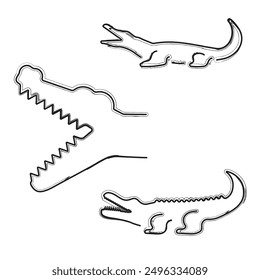crocodile icon set, brush strokes on a white background. Vector illustration.