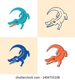 Crocodile icon set in flat and line style. African reptile animal symbol. Vector illustration.