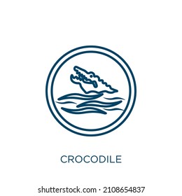 crocodile icon. Thin linear crocodile outline icon isolated on white background. Line vector crocodile sign, symbol for web and mobile