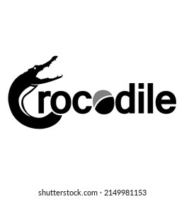 Crocodile Icon with the word crocodile. Flat design. Vector Illustration on white background.