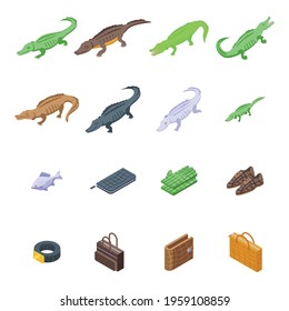 Crocodile icons set. Isometric set of crocodile vector icons for web design isolated on white background