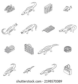 Crocodile Icons Set. Isometric Set Of Crocodile Vector Icons Outline Thin Lne Isolated On White