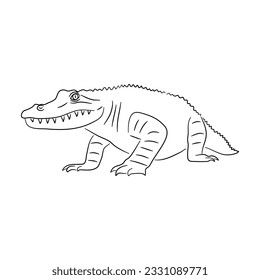 Crocodile illustration in doodle style. Vector isolated on a white background. 