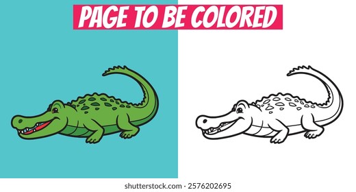 Crocodile illustration in vector format, with a coloring page outline and a colored version. Suitable for kids’ activities, preschool learning, and animal-themed coloring books.