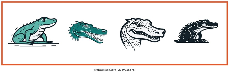 crocodile inspired dinosaur flat minimal vector logo style silhouette collection