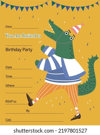 Crocodile invitation card for boy