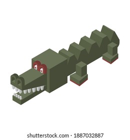 Crocodile isometric icon. Hand drawn vector illustration isolated on white. Flat colors.