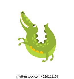 Krokodile Jumping wie Hundeflatter Cartoon Green Friendly Reptile Animal Character Zeichnen