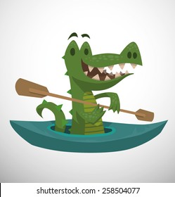 Crocodile kayaking, vector