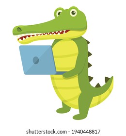 Crocodile with laptop icon. Cartoon of Crocodile with laptop vector icon for web design isolated on white background