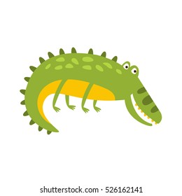 Crocodile Laying On The Side Flat Cartoon Green Friendly Reptile Animal Character Drawing