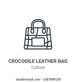 Crocodile leather bag outline vector icon. Thin line black crocodile leather bag icon, flat vector simple element illustration from editable culture concept isolated on white background