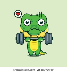 Crocodile lifting barbell cartoon vector illustration. Vector cartoon Illustration suitable for poster, brochure, web, mascot, sticker, logo and icon.