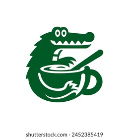 The crocodile logo is hugging a coffee cup, simple and modern