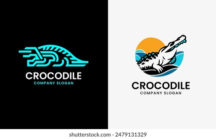 Crocodile logo icon graphic design sample, sea rivers crocodile hunter modern natural symbol