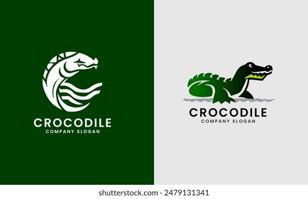 Crocodile logo icon graphic design sample, sea rivers crocodile hunter modern natural symbol