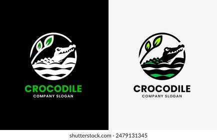 Crocodile logo icon graphic design sample, sea rivers crocodile hunter modern natural symbol