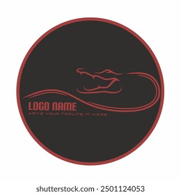 crocodile logo template. Symbol of alligator, Crocodile with text. Wild animal typography badge design. Vintage hand drawn insignia. Stock vector illustration isolated on white background
